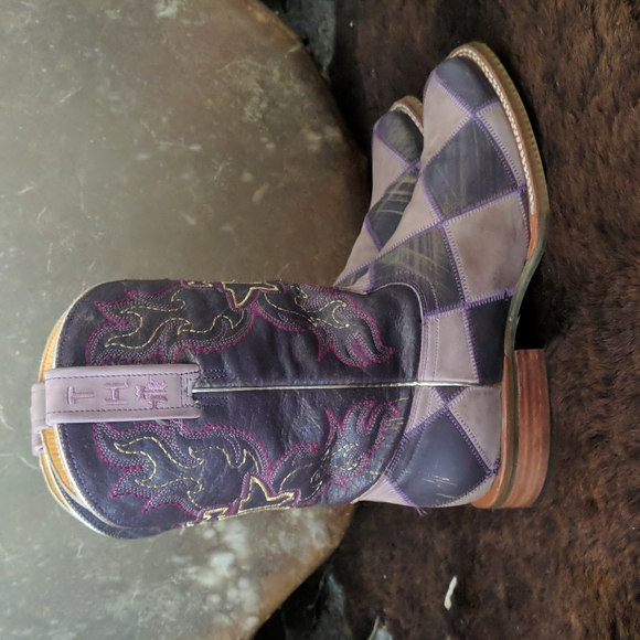 TIN HAUL "Sugar Cube" light & dark purple argyle cowgirl boots square toe sz 8.5 - Picture 6 of 16